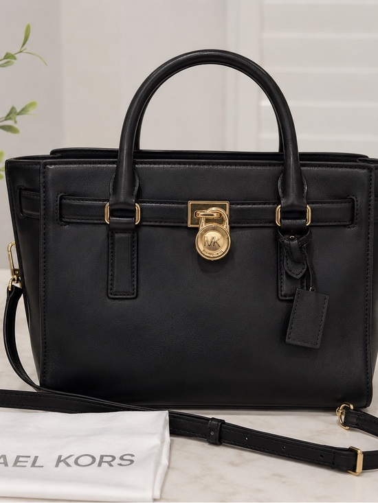 MICHAEL Michael Kors Handbags - MICHAEL Michael Kors Black Hamilton Satchel with Gold Accents